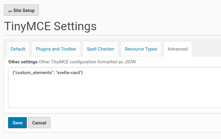 TinyMCe custom-elment to allow our svelte-card to have content